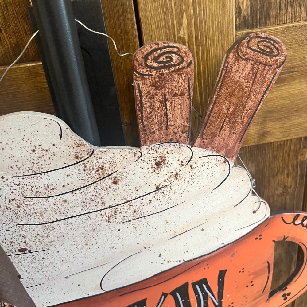 Hand Painted Pumpkin Spice Everything Nice Wood Door Hanger Fall Decor Mug 19in - Picture 5 of 10